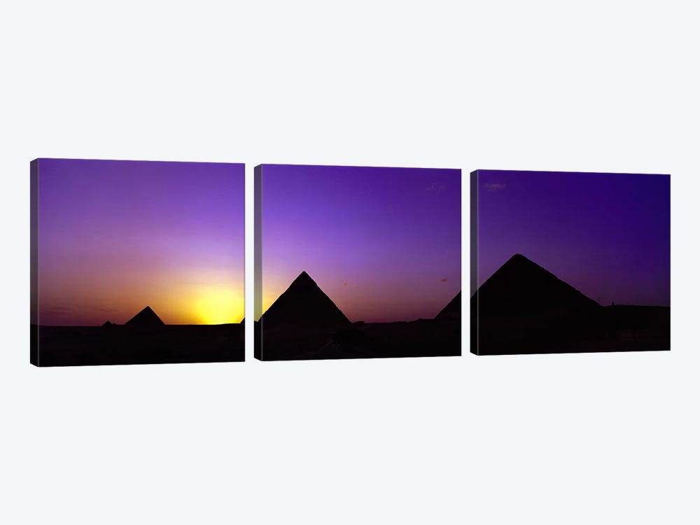 Silhouette of pyramids at dusk, Giza, Egypt by Panoramic Images 3-piece Canvas Print