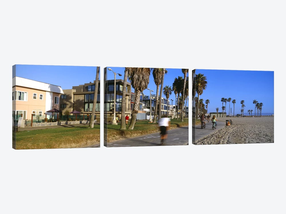 People riding bicycles near a beach, Venice Beach, City of Los Angeles, California, USA by Panoramic Images 3-piece Canvas Wall Art
