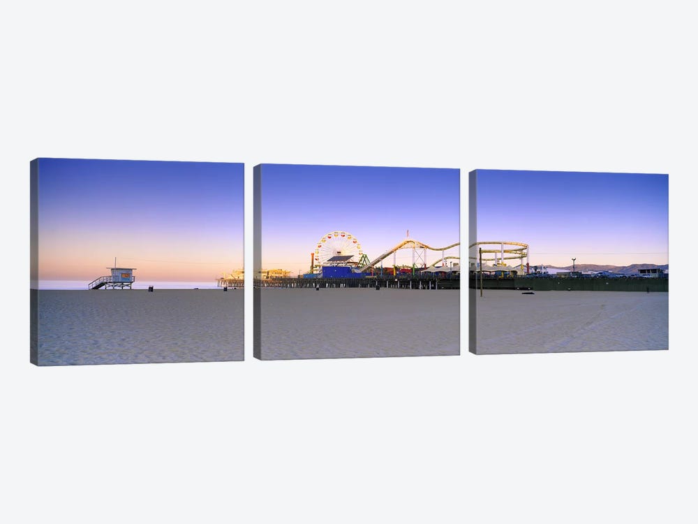 Ferris wheel lit up at duskSanta Monica Beach, Santa Monica Pier, Santa Monica, Los Angeles County, California, USA by Panoramic Images 3-piece Art Print