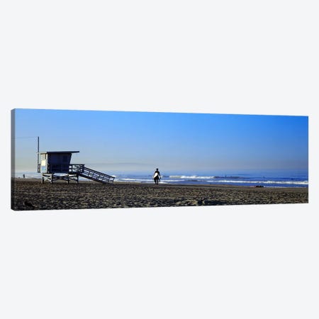 Rear view of a surfer on the beach, Santa Monica, Los Angeles County, California, USA Canvas Print #PIM8760} by Panoramic Images Canvas Wall Art