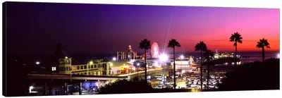Amusement park lit up at night, Santa Monica Beach, Santa Monica, Los Angeles County, California, USA Canvas Art Print - Los Angeles Art