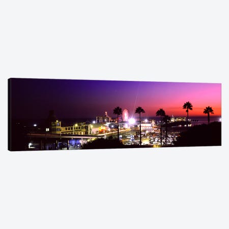 Amusement park lit up at night, Santa Monica Beach, Santa Monica, Los Angeles County, California, USA Canvas Print #PIM8761} by Panoramic Images Canvas Wall Art