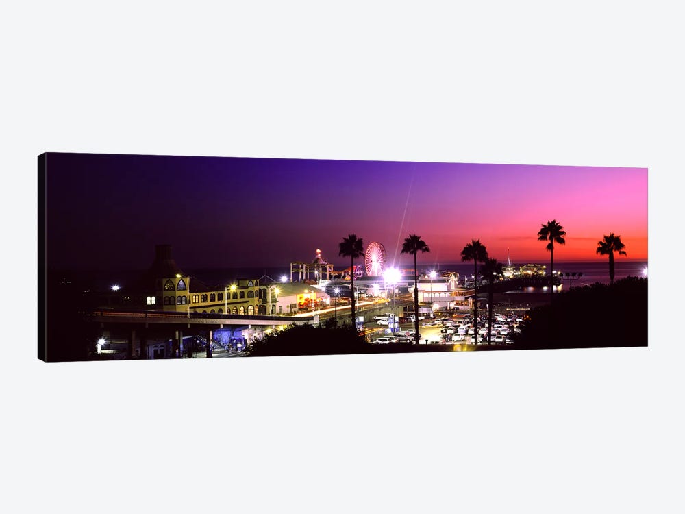 Amusement park lit up at night, Santa Monica Beach, Santa Monica, Los Angeles County, California, USA by Panoramic Images 1-piece Art Print