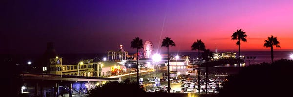 Amusement Parks: Amusement park lit up at night, Santa Monica Beach, Santa Monica, Los Angeles County, California, USA by Panoramic Images