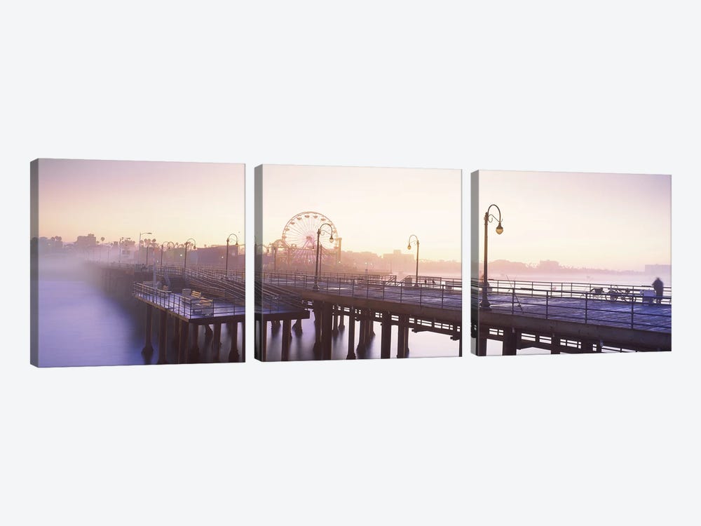 Pier with ferris wheel in the background, Santa Monica Pier, Santa Monica, Los Angeles County, California, USA by Panoramic Images 3-piece Canvas Artwork