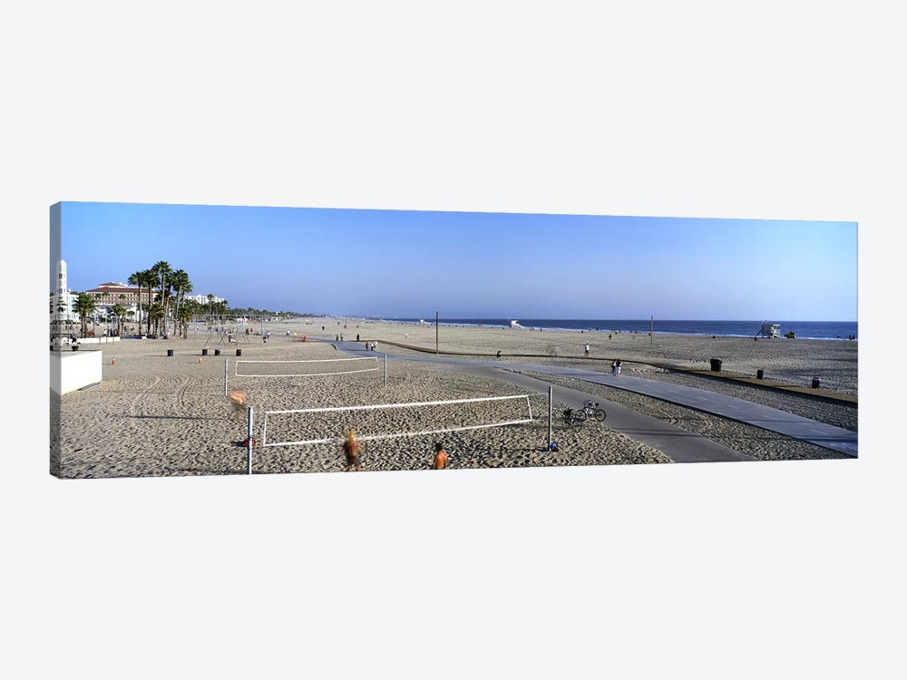 Tourists playing volleyball on the beach, Santa Monica, Los Angeles County, California, USA by Panoramic Images 1-piece Canvas Art