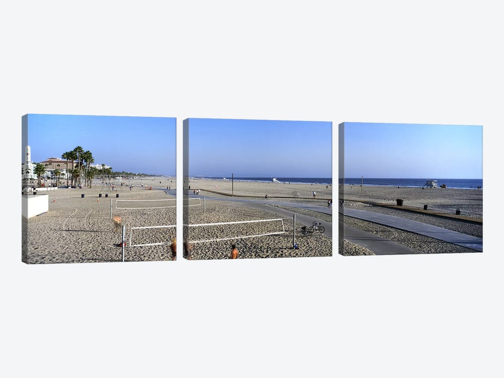 Tourists playing volleyball on the beach, Santa Monica, Los Angeles County, California, USA by Panoramic Images 3-piece Canvas Artwork