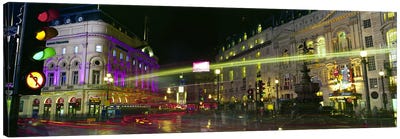 Blurred Motion View Of Nighttime Lights, Piccadilly Circus, London, England Canvas Art Print - England Art
