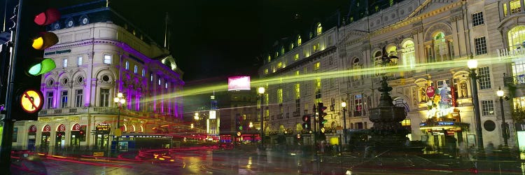 Blurred Motion View Of Nighttime Lights, Piccadilly Circus, London, England