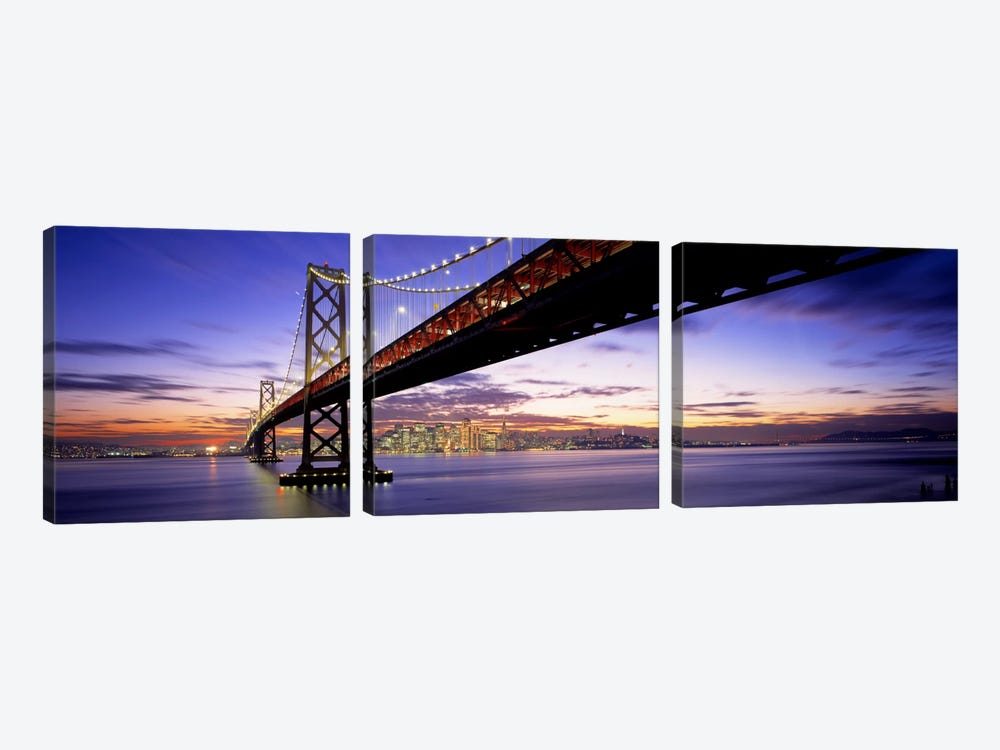 Twilight, Bay Bridge, San Francisco, California, USA by Panoramic Images 3-piece Canvas Wall Art