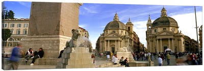 Tourists in front of churches, Santa Maria Dei Miracoli, Santa Maria Di Montesanto, Piazza Del Popolo, Rome, Italy Canvas Art Print - Rome Art