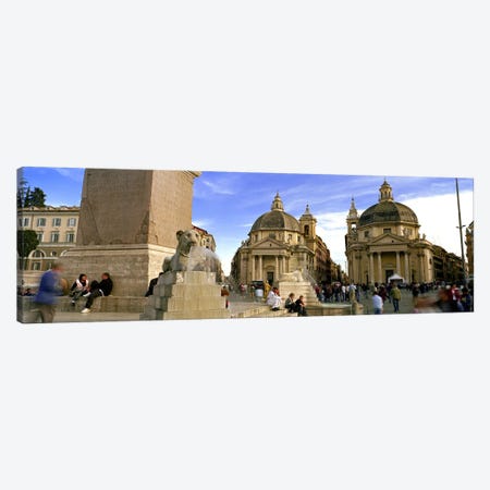 Tourists in front of churches, Santa Maria Dei Miracoli, Santa Maria Di Montesanto, Piazza Del Popolo, Rome, Italy Canvas Print #PIM8794} by Panoramic Images Canvas Art