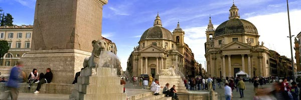 Lazio: Tourists in front of churches, Santa Maria Dei Miracoli, Santa Maria Di Montesanto, Piazza Del Popolo, Rome, Italy by Panoramic Images