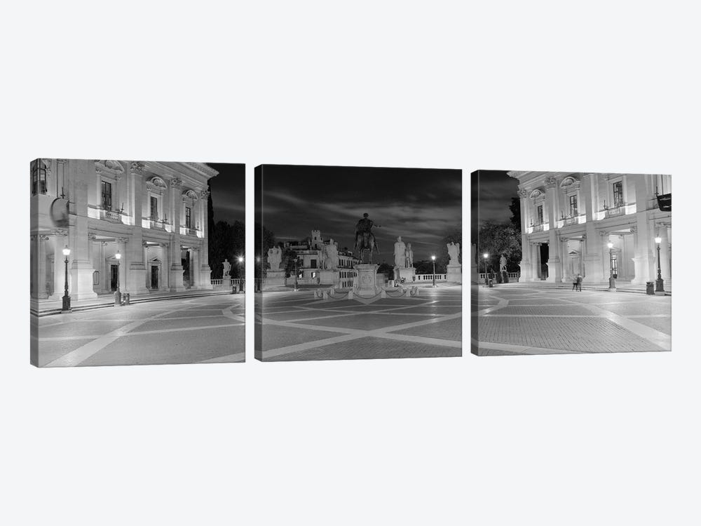 Marcus Aurelius Statue at a town square, Piazza del Campidoglio, Capitoline Hill, Rome, Italy (black & white) by Panoramic Images 3-piece Canvas Art Print
