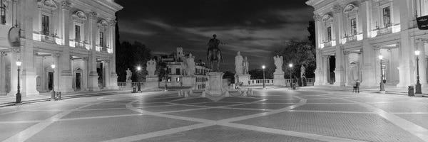 Sculptures & Statues: Marcus Aurelius Statue at a town square, Piazza del Campidoglio, Capitoline Hill, Rome, Italy (black & white) by Panoramic Images