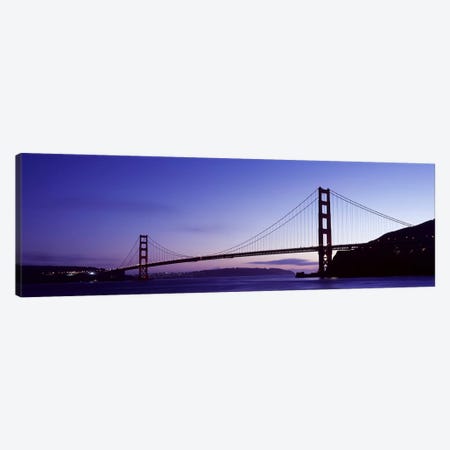 Silhouette of suspension bridge across a bay, Golden Gate Bridge, San Francisco Bay, San Francisco, California, USA Canvas Print #PIM8818} by Panoramic Images Canvas Artwork