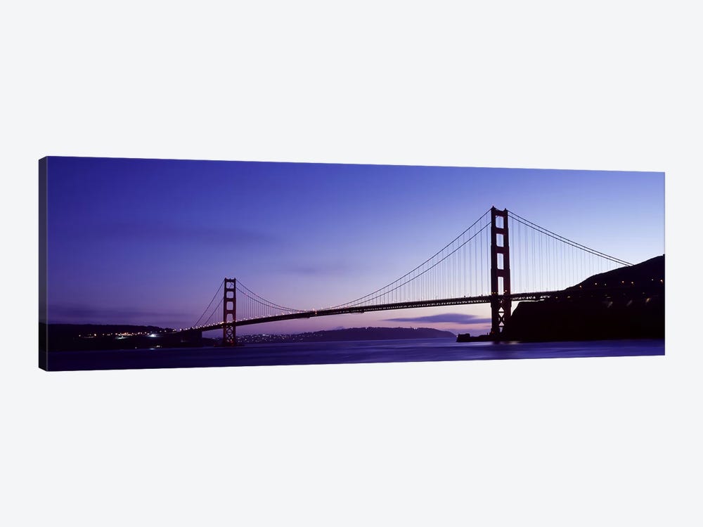 Silhouette of suspension bridge across a bay, Golden Gate Bridge, San Francisco Bay, San Francisco, California, USA by Panoramic Images 1-piece Art Print