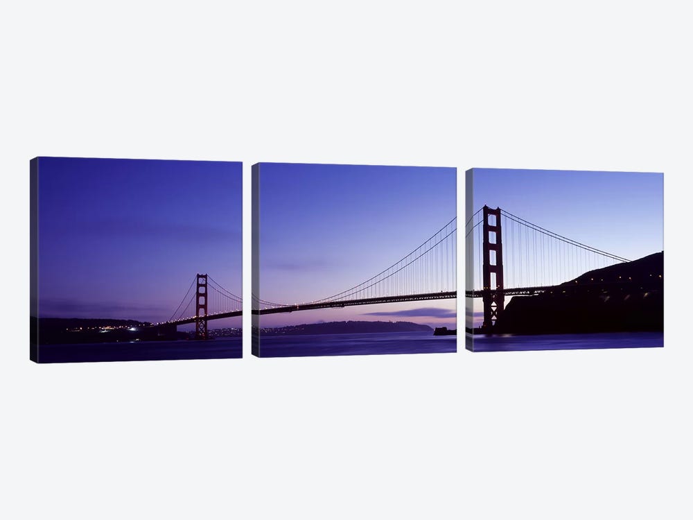 Silhouette of suspension bridge across a bay, Golden Gate Bridge, San Francisco Bay, San Francisco, California, USA by Panoramic Images 3-piece Art Print