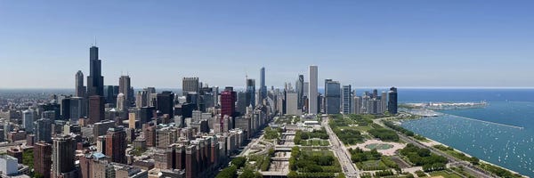 Chicago Skylines: City skyline from south end of Grant Park, Chicago, Lake Michigan, Cook County, Illinois 2009 by Panoramic Images