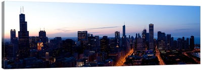 High angle view of a city at dusk, Chicago, Cook County, Illinois, USA 2009 Canvas Art Print - Chicago Skylines