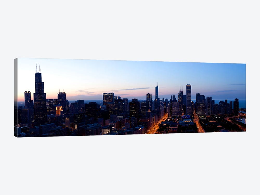 High angle view of a city at dusk, Chicago, Cook County, Illinois, USA 2009 by Panoramic Images 1-piece Canvas Art
