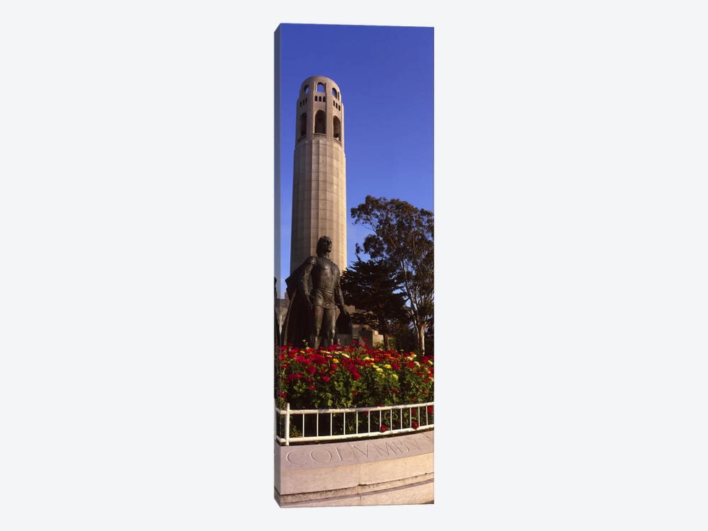 Statue of Christopher Columbus in front of a tower, Coit Tower, Telegraph Hill, San Francisco, California, USA by Panoramic Images 1-piece Canvas Artwork