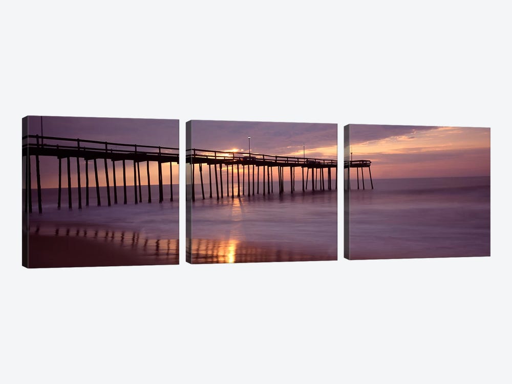 Cloudy Sunset Over A Pier, Ocean City, Worcester County, Maryland, USA by Panoramic Images 3-piece Art Print