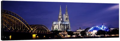 City at duskMusical Dome, Cologne Cathedral, Hohenzollern Bridge, Rhine River, Cologne, North Rhine Westphalia, Germany Canvas Art Print - Germany Art