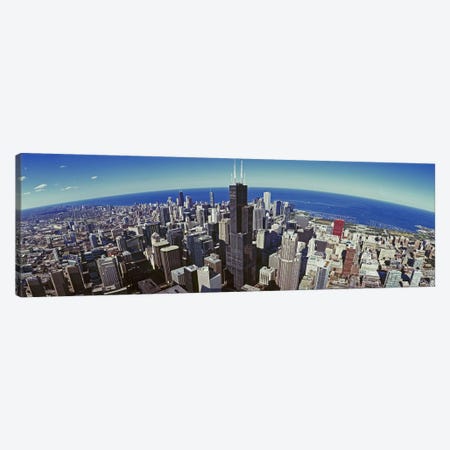 Aerial view of a cityscape with lake in the background, Sears Tower, Lake Michigan, Chicago, Illinois, USA Canvas Print #PIM8838} by Panoramic Images Canvas Art