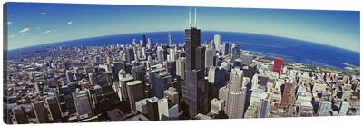 Aerial view of a cityscape with lake in the background, Sears Tower, Lake Michigan, Chicago, Illinois, USA Canvas Art Print - Chicago Skylines