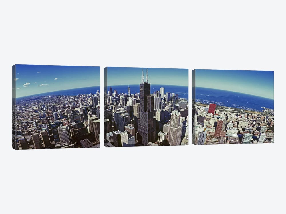 Aerial view of a cityscape with lake in the background, Sears Tower, Lake Michigan, Chicago, Illinois, USA by Panoramic Images 3-piece Canvas Print