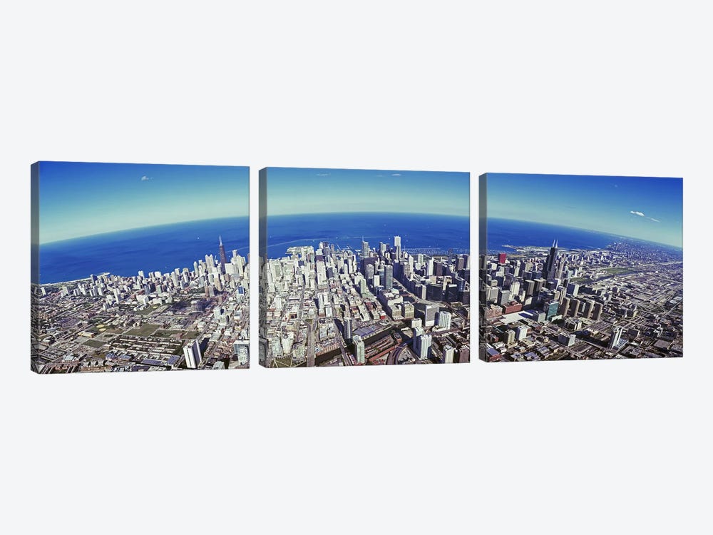 Aerial view of a cityscape with lake in the background, Sears Tower, Lake Michigan, Chicago, Illinois, USA #2 by Panoramic Images 3-piece Canvas Art