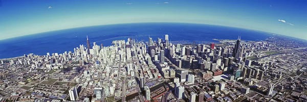 Chicago Skylines: Aerial view of a cityscape with lake in the background, Sears Tower, Lake Michigan, Chicago, Illinois, USA #2 by Panoramic Images