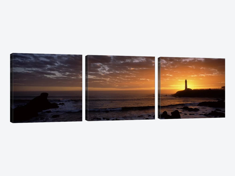 Lighthouse at sunset, Pigeon Point Lighthouse, San Mateo County, California, USA by Panoramic Images 3-piece Canvas Wall Art