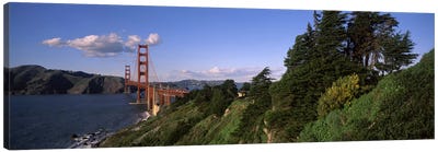 Suspension bridge across the bay, Golden Gate Bridge, San Francisco Bay, San Francisco, California, USA Canvas Art Print - California Art