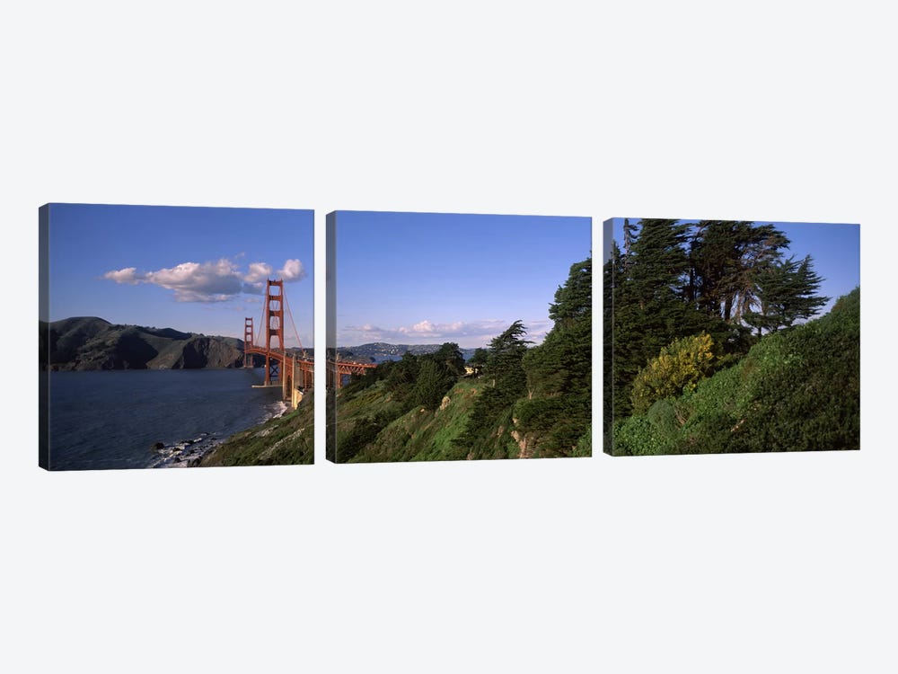 Suspension bridge across the bay, Golden Gate Bridge, San Francisco Bay, San Francisco, California, USA by Panoramic Images 3-piece Canvas Print