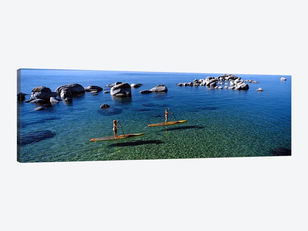Two women paddle boarding in a lake, Lake Tahoe, California, USA by Panoramic Images 1-piece Canvas Art