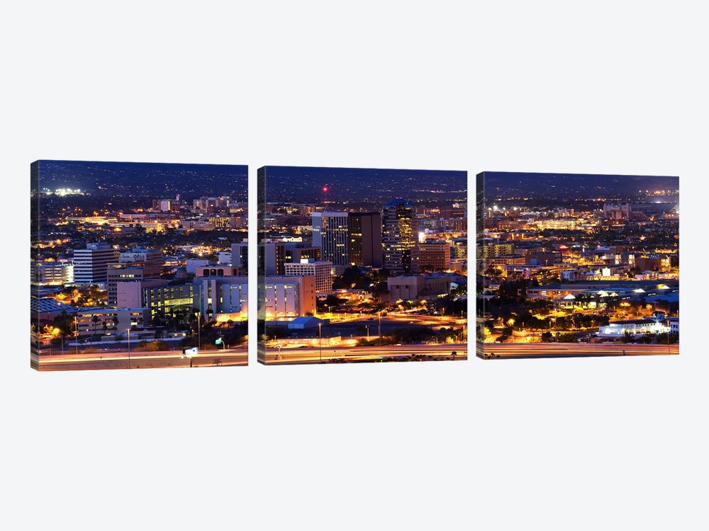 City lit up at night, Tucson, Pima County, Arizona, USA by Panoramic Images 3-piece Canvas Print