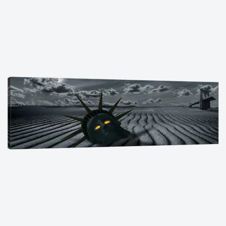 Post-Apocalyptic Scene with Lady Liberty's Head and A Broken Brooklyn Bridge Canvas Print #PIM8853} by Panoramic Images Canvas Artwork
