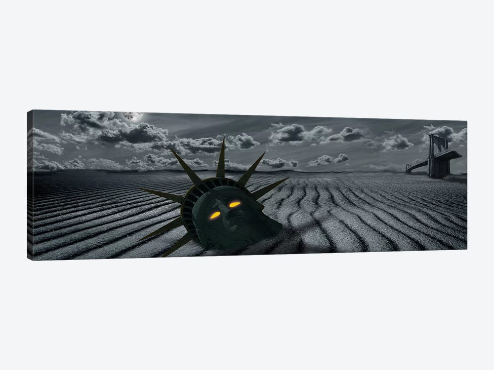 Post-Apocalyptic Scene with Lady Liberty's Head and A Broken Brooklyn Bridge by Panoramic Images 1-piece Canvas Wall Art