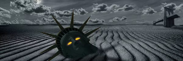 Statue Of Liberty: Post-Apocalyptic Scene with Lady Liberty's Head and A Broken Brooklyn Bridge by Panoramic Images