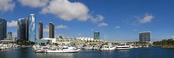 Yachts: Buildings in a city, San Diego Convention Center, San Diego, Marina District, San Diego County, California, USA by Panoramic Images