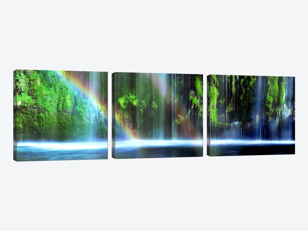 Double Rainbow, Mossbrae Falls, Dunsmuir, Siskiyou County, California, USA by Panoramic Images 3-piece Canvas Wall Art