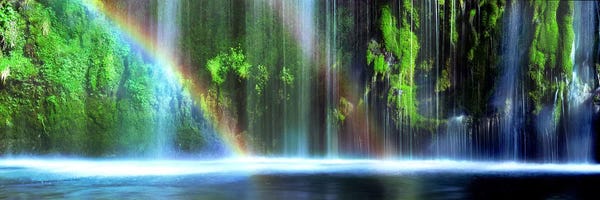 California: Double Rainbow, Mossbrae Falls, Dunsmuir, Siskiyou County, California, USA by Panoramic Images
