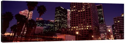 Buildings lit up at night, City of Los Angeles, California, USA Canvas Art Print - Los Angeles Art