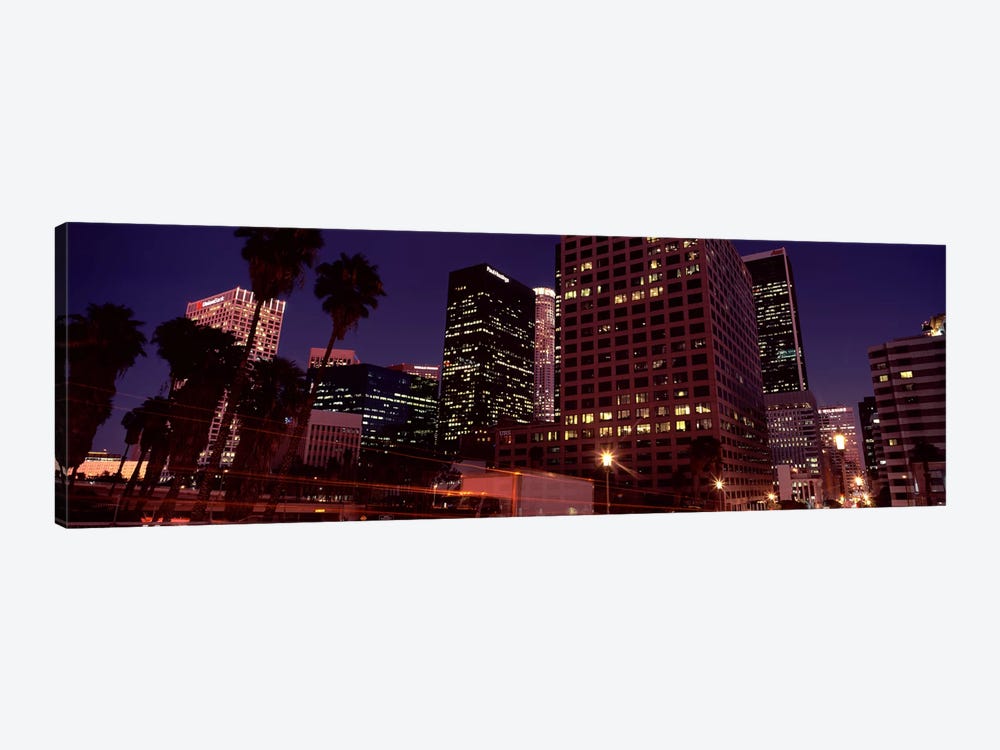 Buildings lit up at night, City of Los Angeles, California, USA by Panoramic Images 1-piece Canvas Art Print