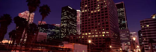 Los Angeles: Buildings lit up at night, City of Los Angeles, California, USA by Panoramic Images