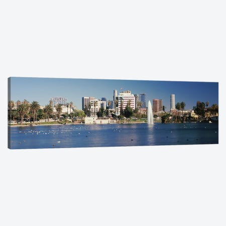 Fountain in front of buildings, Macarthur Park, Westlake, City of Los Angeles, California, USA 2010 Canvas Print #PIM8892} by Panoramic Images Canvas Wall Art