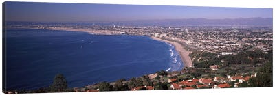 Aerial view of a city at coast, Santa Monica Beach, Beverly Hills, Los Angeles County, California, USA Canvas Art Print - Los Angeles Art