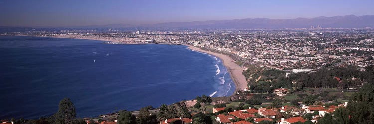 Aerial view of a city at coast, Santa Monica Beach, Beverly Hills, Los Angeles County, California, USA